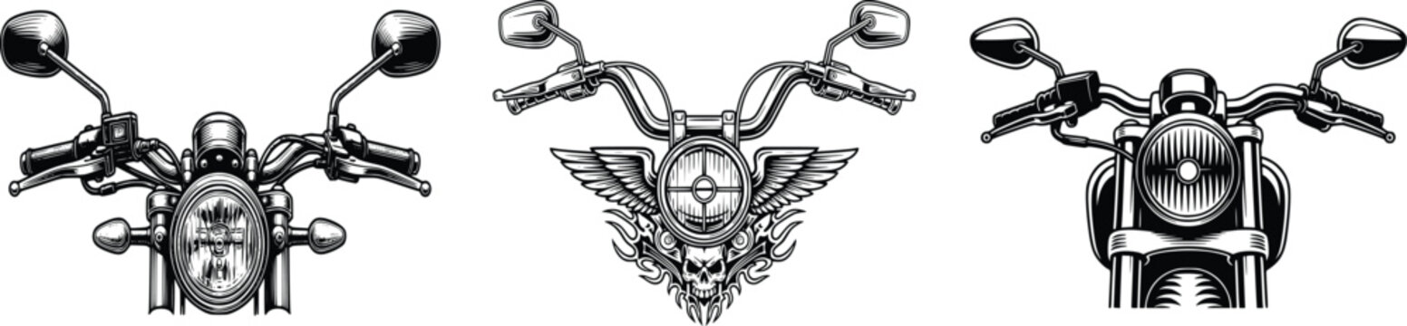 Monochrome classic motorcycle front view concept