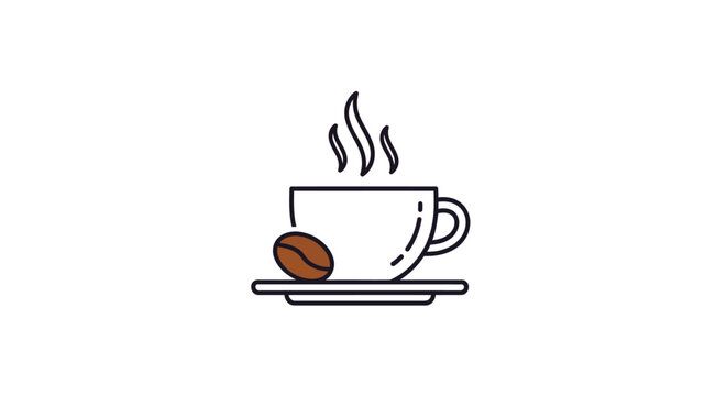 Steaming hot coffee cup with bean.