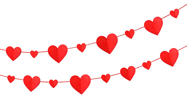 Heart garland hanging on white background for love celebration and decoration