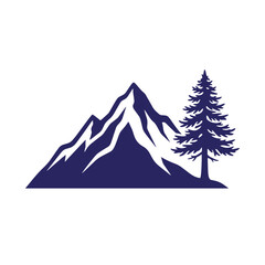 Obraz premium Minimalist mountain range with pine tree silhouette vector graphic design element dark blue mountain mountains silhouette adventure landscape wilderness evergreen