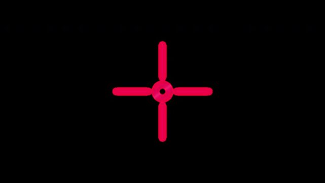 Vibrant Rose-Red 2D motion graphic: sharp digital crosshair, glowing precision, futuristic targeting graticule, isolated on alpha.