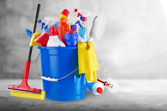 Bucket of cleaning equipment and tools