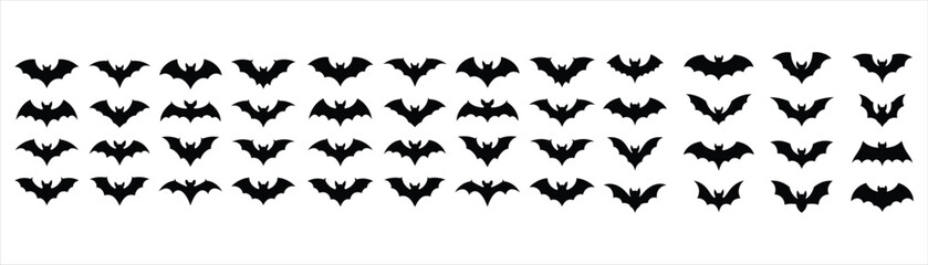 Large Halloween spooky bat silhouettes collection with black flying vampire bats for horror party decoration and scary backdrop vector set © ALEX