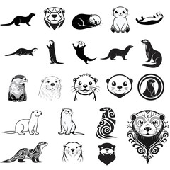 Fototapeta premium Premium Black and White Otter Vector Bundle – Minimal Wildlife Line Art Collection Set