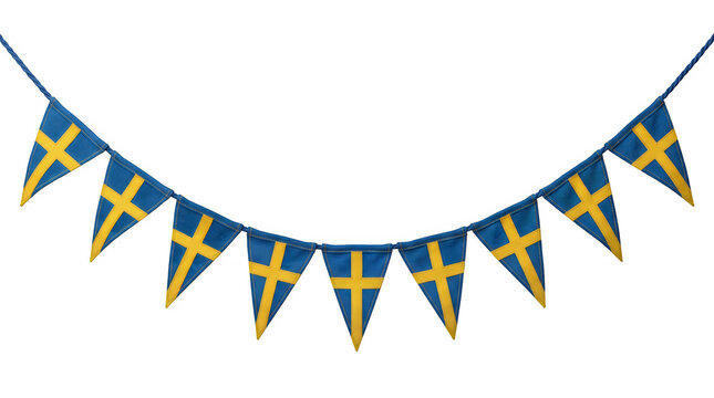 Colorful triangular bunting flags hanging on string outdoor celebration decoration