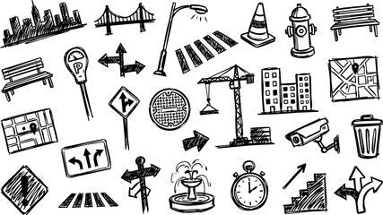 Urban city infrastructure scribble icon set © LorisP