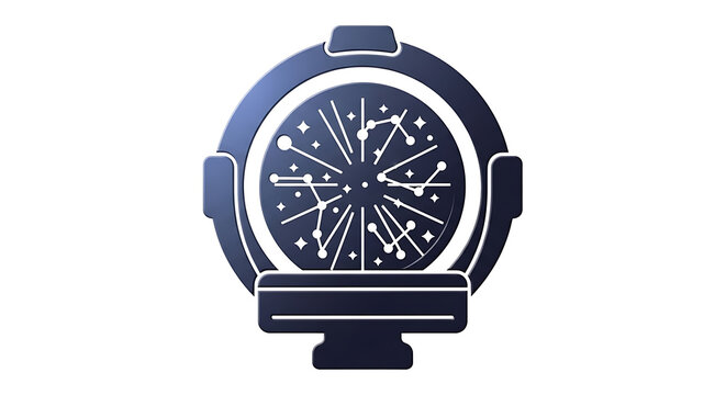 Abstract celestial navigation instrument icon with star constellations and cosmic map