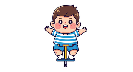 Fototapeta premium Happy cartoon boy riding colorful balance bike joyfully.