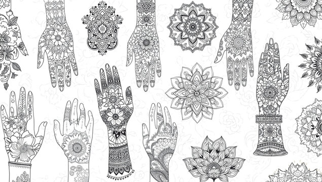 Collection of Six Geometric Mandala Patterns &ndash; Symmetrical Line Art Circular Designs for Graphic Design