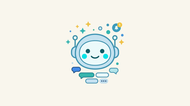 Cute cartoon robot with headset smiling.