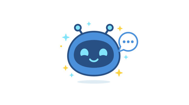 Smiling Blue Robot Face with Bubbles.