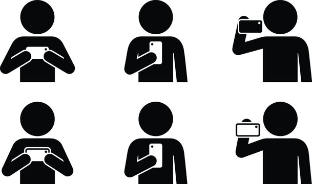 PrintSilhouette illustration showing diverse smartphone usage positions including horizontal grip, vertical hold