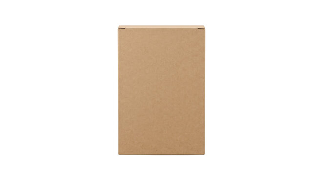 Plain brown rectangular cardboard box flat front view isolated