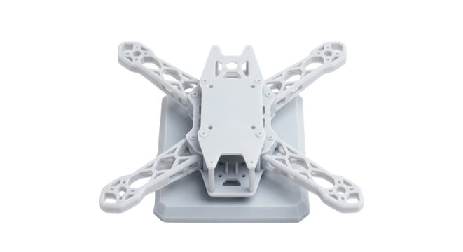 Grey plastic quadcopter drone frame prototype model isolated