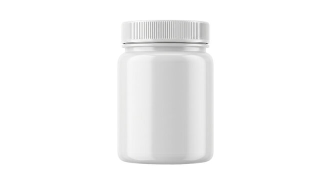 Blank white plastic supplement bottle with screw cap isolated