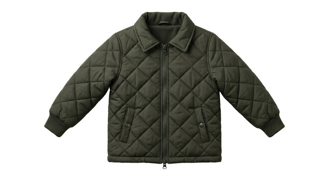 Dark green quilted jacket flat lay mockup isolated