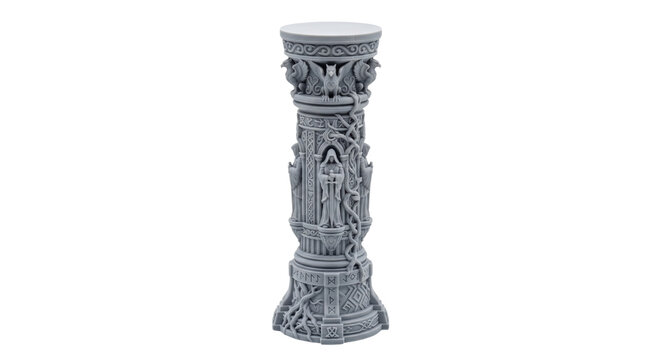 Grey highly detailed fantasy gothic miniature pillar model isolated