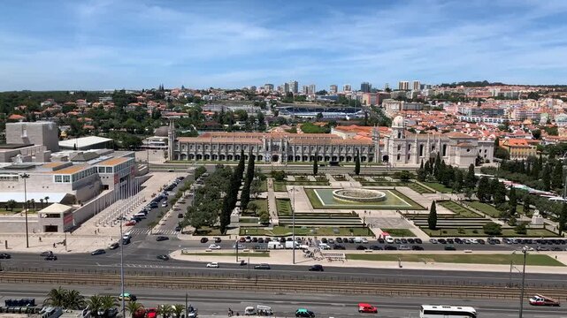 Aerial View of Jeronimos Monastery and Belem Gardens in Lisbon, Portugal in Jeronimos Monastery, Belem, Lisbon, Portugal