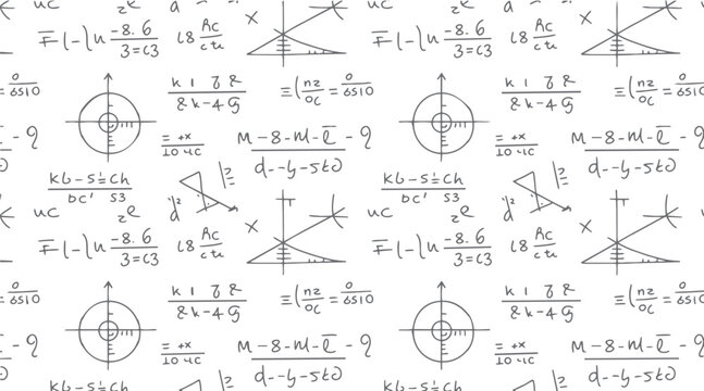 Hand drawn mathematical equations and geometric diagrams on a white background mathematics formula 1