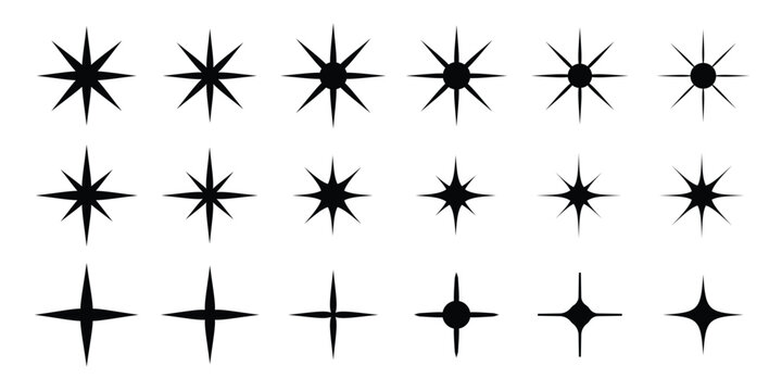 Stars. Rating star signs collection. Sparkles with stars and bursts icons, twinkling stars. Vector illustration.
