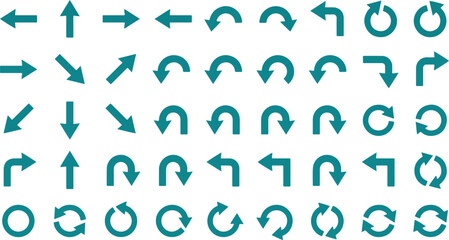 Fototapeta premium Teal Arrows Pointing Directions Signs.