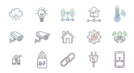 Fototapeta premium Modern internet of things icon set for technology and smart home designs