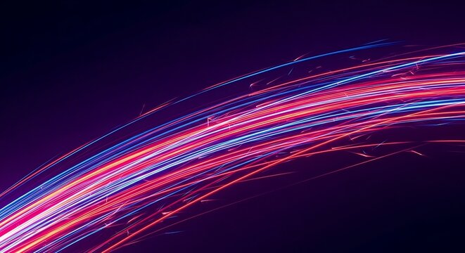 鮮やかな光の軌跡が描く、躍動感ある抽象的な模様