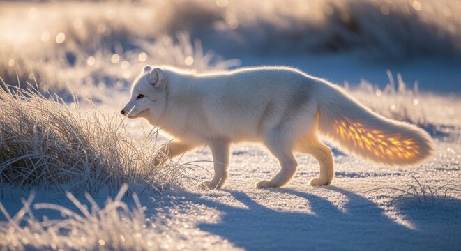 Arctic Fox, White Fox, Winter Landscape, Wildlife Illustration
