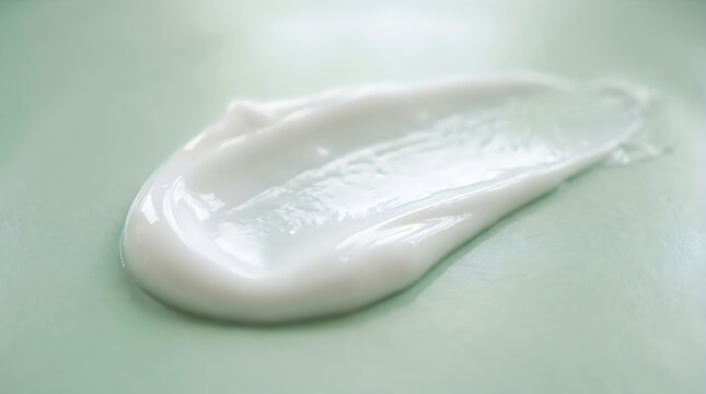 White cream or lotion smear on green background