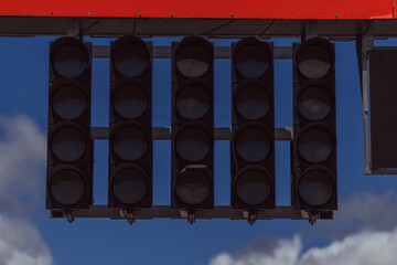 Fototapeta premium Motorsport starting lights on a speed circuit. Car racing. Competition. Graphic resource