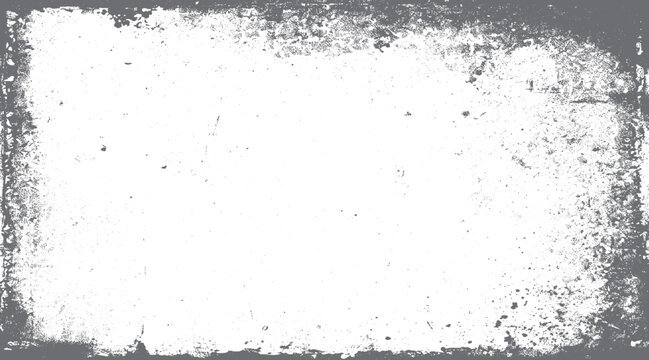 Grayscale distressed grunge border texture with speckled imperfections and rough edges background