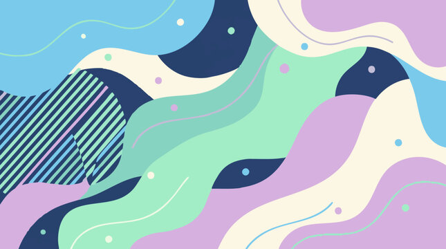 Abstract background with colorful wavy shapes, stripes, and dots