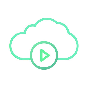 Cloud video streaming icon with play button, digital media storage concept illustration