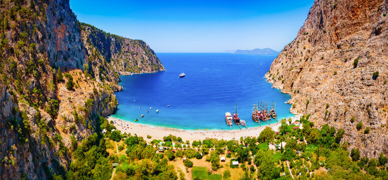 Butterfly Beach aerial panoramic view in Turkey
