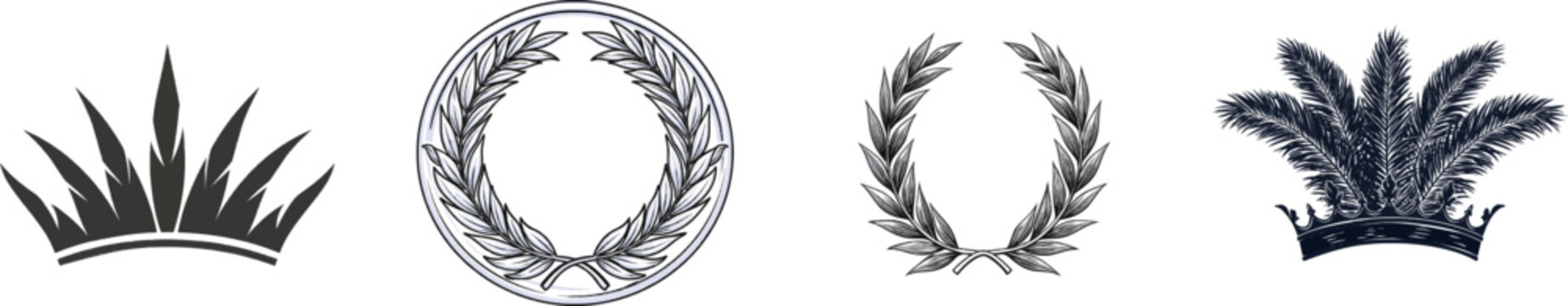 This minimalist botanical crown ornament features a symmetrical palm frond motif in solid black against a clean white background, perfect for vector tracing