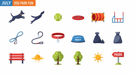 Obraz premium Dog Park Fun Recreational Activities Icons.