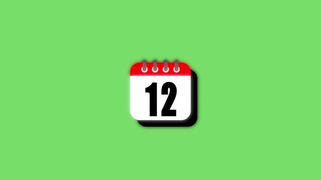  Modern calendar icon animation showing date number 12 on Clean and minimal design concept suitable for interface design, schedule reminder, date Green and red 3d calendar icon showing smoothly 