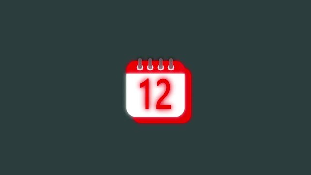  Modern calendar icon animation showing date number 12 on Clean and minimal design concept suitable for interface design, schedule reminder, date Olive Green and red 3d calendar icon showing smoothly 