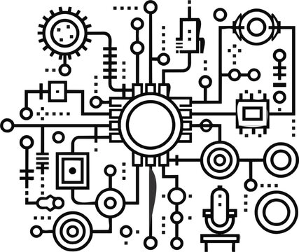 A sophisticated webhooks trigger system schematic diagram featuring data payload symbols is presented in a clean, technical style with sharp geometric borders on a solid white background