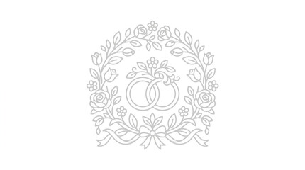 Elegant Wedding Rings Embraced by Floral Wreath Illustration. © Ibrahim