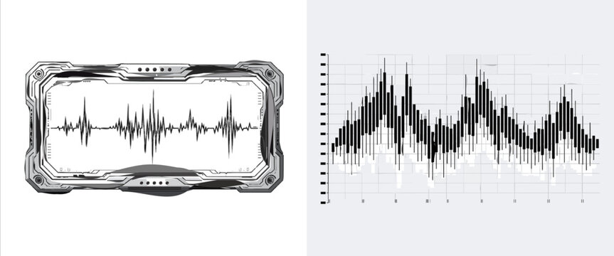 A minimalist diagnostic data telemetry stream graph for enterprise server monitoring applications features a clean geometric tech lines design with sharp high-contrast layout on a solid white