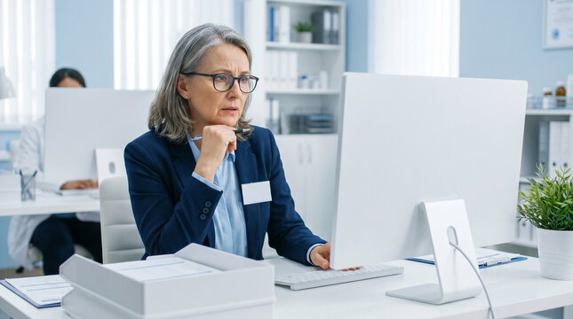 Hospital administrator stressed by AI handling routine paperwork