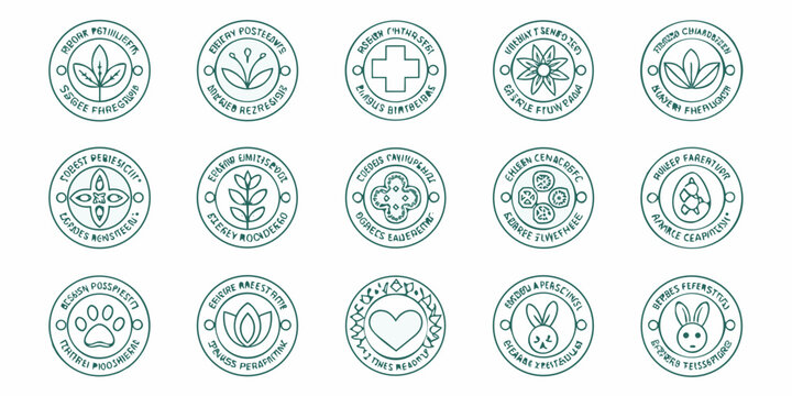 Nine Circular Eco Labels With Latin Text Vector Illustration