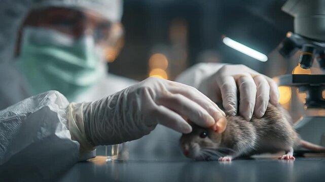Laboratory Mouse Being Tested by Scientist in a Modern Research Facility