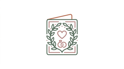 Elegant Wedding Invitation Card with Heart and Rings Iconography. © Ibrahim