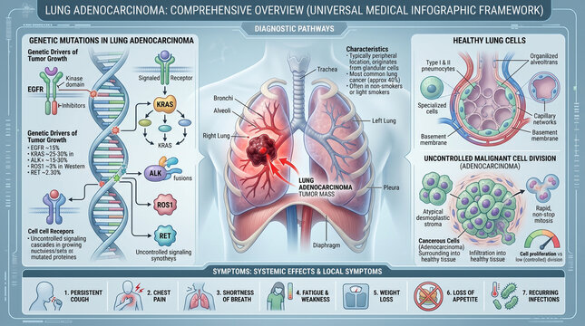 Lung Adenocarcinoma Medical Infographic with Genetic Mutations