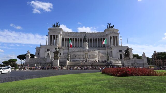 Victor Emmanuel II Monument with Italian Flags in Rome in Victor Emmanuel II Monument, Rome, Italy