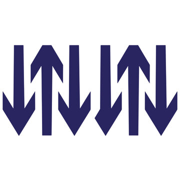 Row of five identical blue downward pointing arrows vector illustration with stock market white background web design user interface data visualization downward