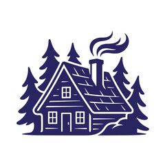 Obraz premium Detailed wooden cabin with smoking chimney and among evergreen pine trees vector illustration dwelling woodland evergreen outdoors mountain landscape building