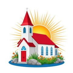 Fototapeta premium Charming church with glowing sunset rays